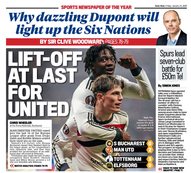  Daily Mail back page on 31 January 2025