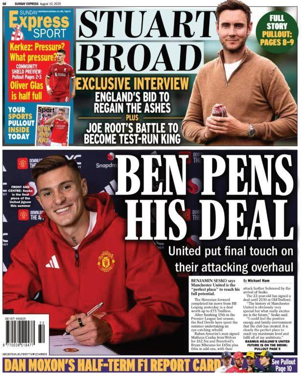 Back page of the Sunday Express on 10 August 2025