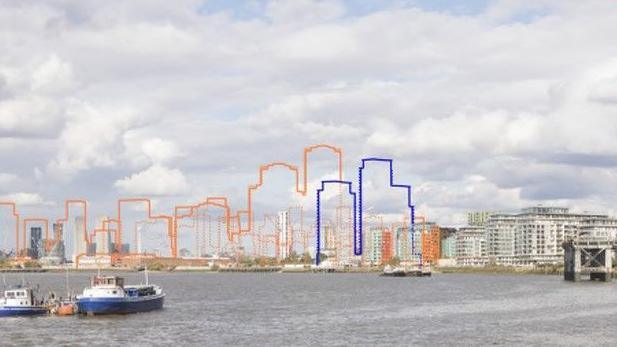 Outlines of future buildings on the Greenwich skyline