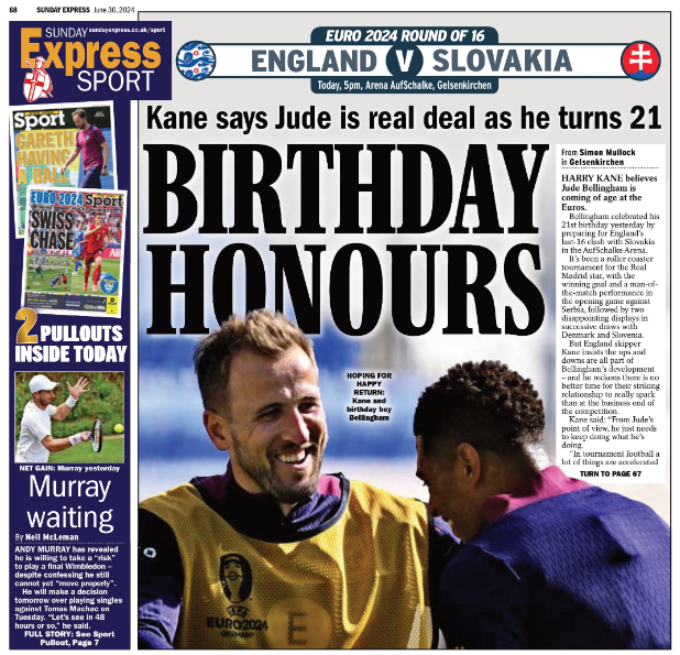 Back page of the Sunday Express on 30 June 2024