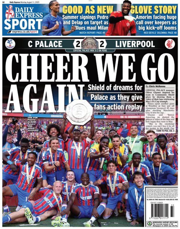 Back page of the Daily Express on 11 August 2025