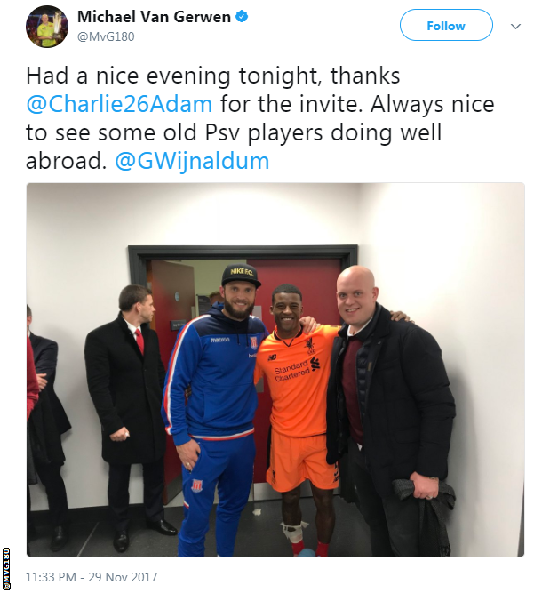 Charlie Adam, Georginio Wijnaldum and Michael van Gerwen