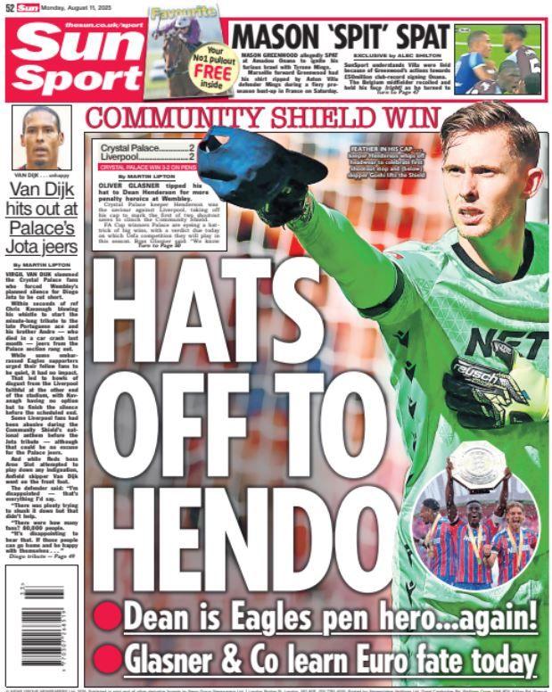 Back page of the Sun on 11 August 2025