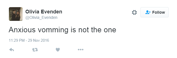 Tweet - Anxious vomiting is not the one