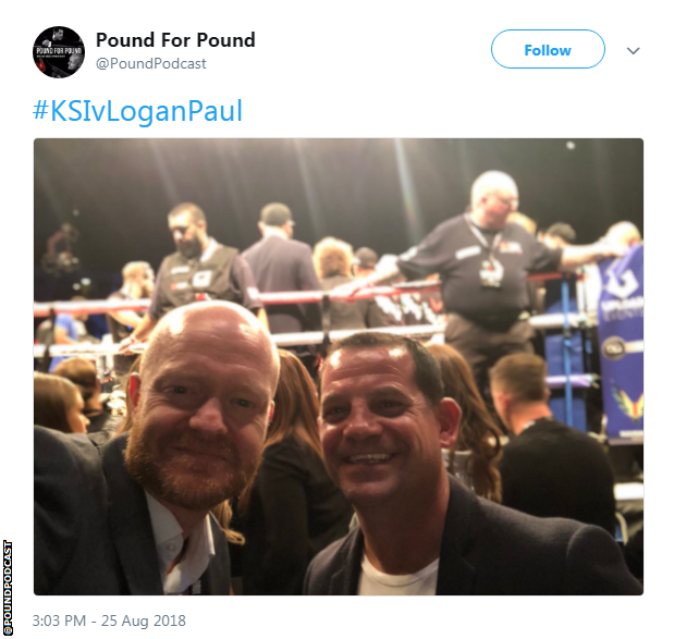 Jake Wood (left) poses at Saturday's KSI v Logan Paul fight at Manchester Arena with ex-boxer Spencer Oliver