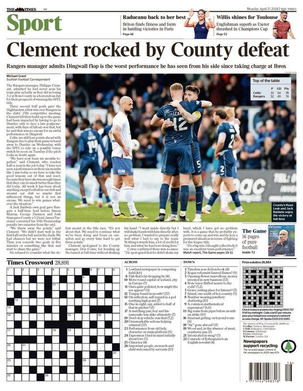 The back page of the Scottish edition of The Times