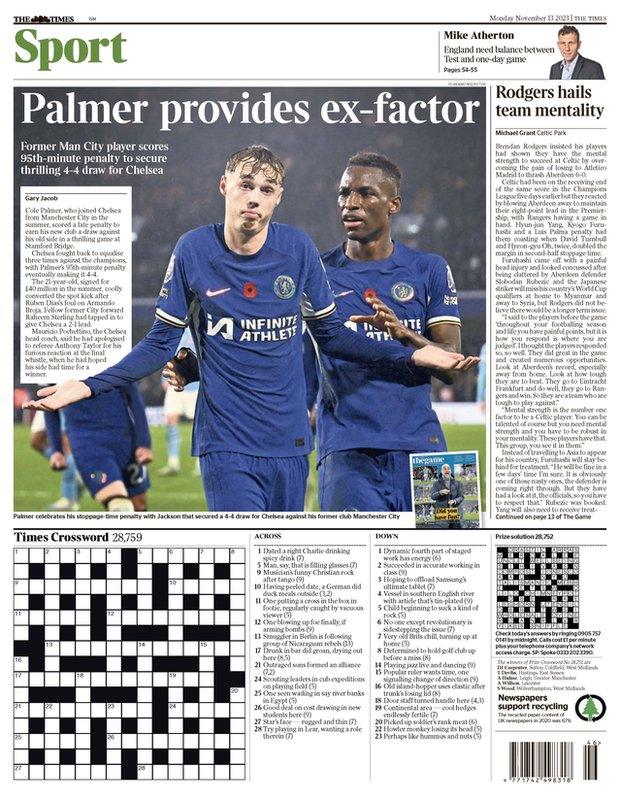 The back page of the Scottish edition of The Times