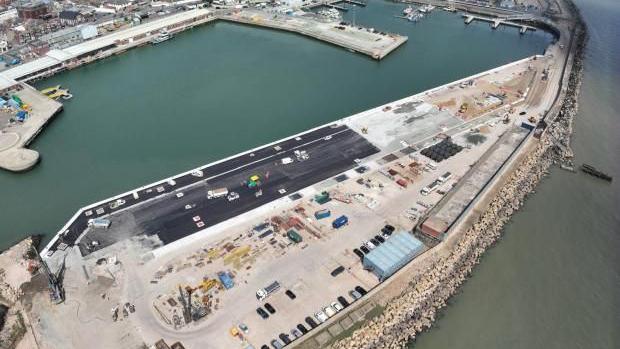 Aerial picture showing new port facilities at harbour