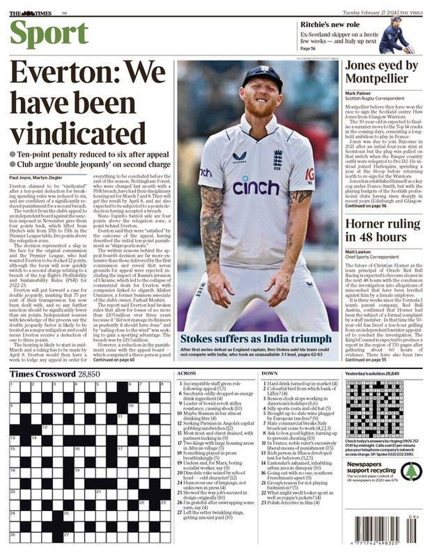 The back page of the Scottish edition of the Times