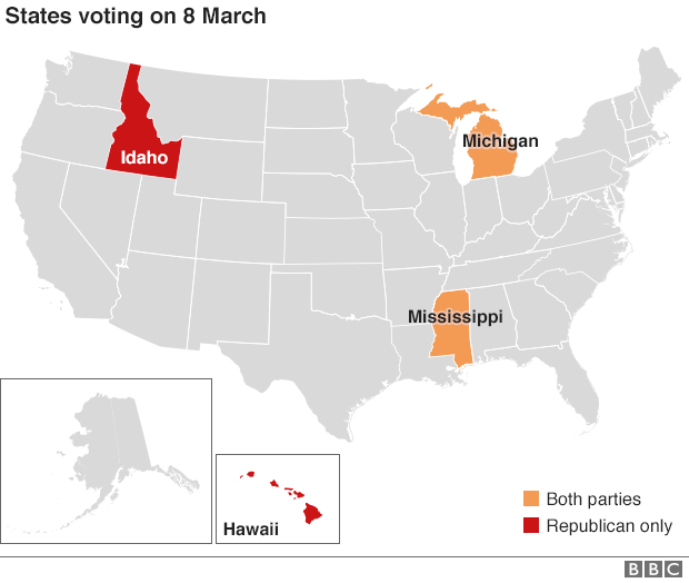 Map: US primaries held on 8 March