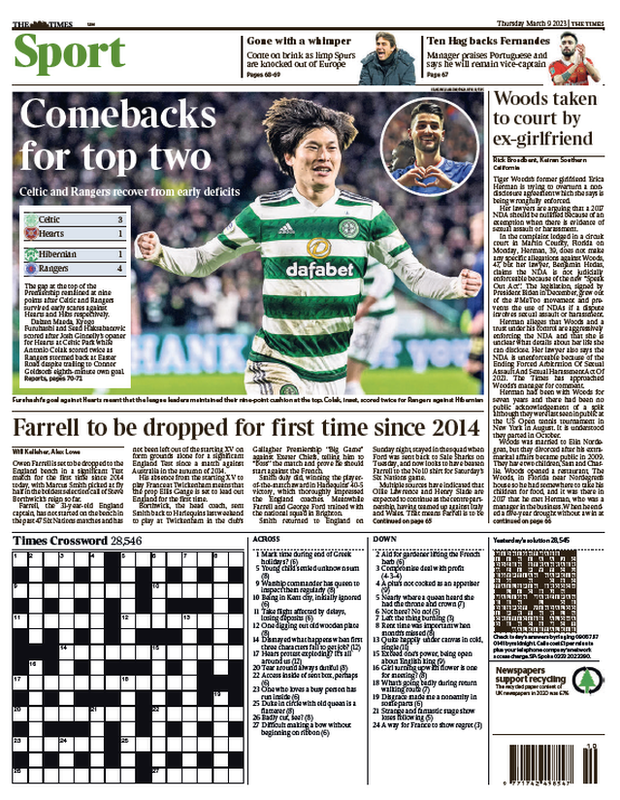 The back page of the Scottish edition of The Times