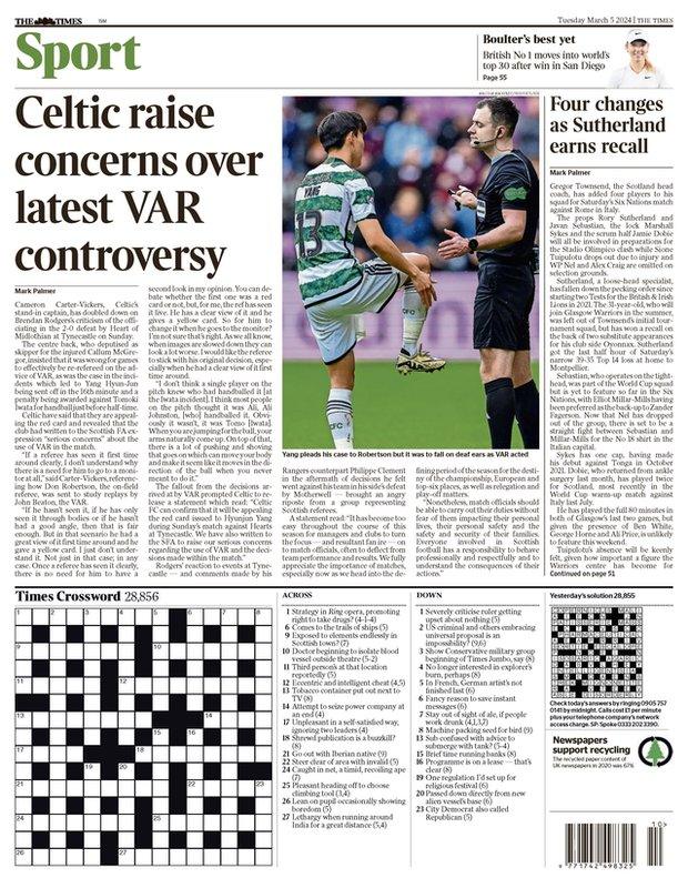 The back page of the Scottish edition of The Times