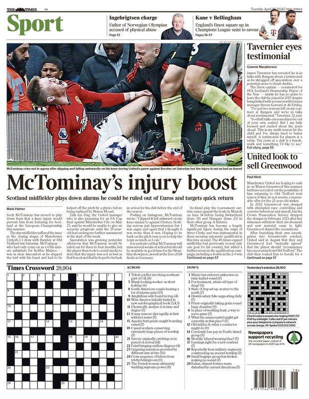 The back page of the Scottish edition of The Times