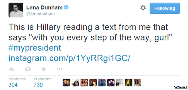 Tweet from Lena Dunham