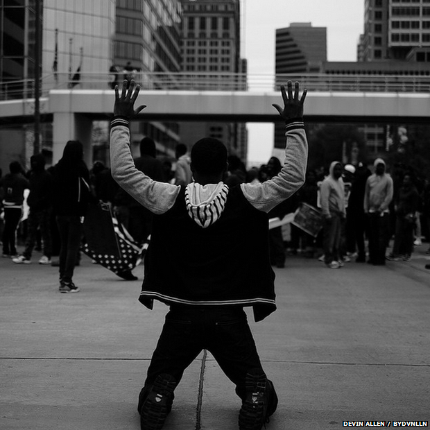 'The area where the protesters marched from is close to the area where I grew up,' Allen says. 'It's rough, but I picked a different route … for the last few years photography has been my passion.' Allen had a social media presence before the protests, but it's grown by thousands since his photos went viral - he now has around 20,000 Instagram followers. 'A lot of the people who are protesting don't have a same following that I do,' he says. 'As a native of Baltimore, I thought I had to use my craft and step up to help.'