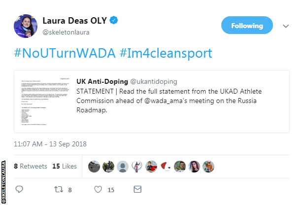 Laura Deas tweet calling for Russia's suspension to remain