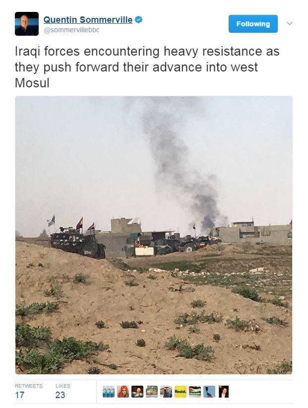 Quentin Sommerville tweet from Mosul: Iraqi forces encountering heavy resistance