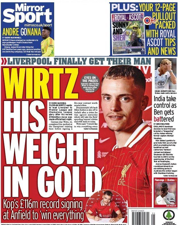 The back page of the Daily Mirror