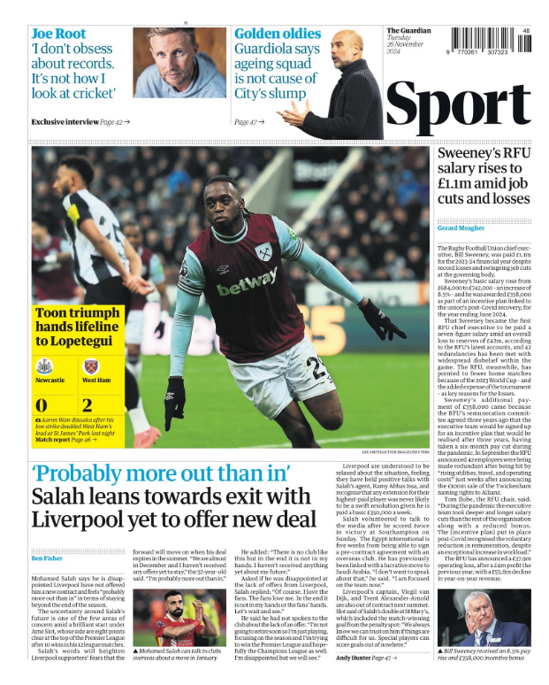 Back page of the Guardian