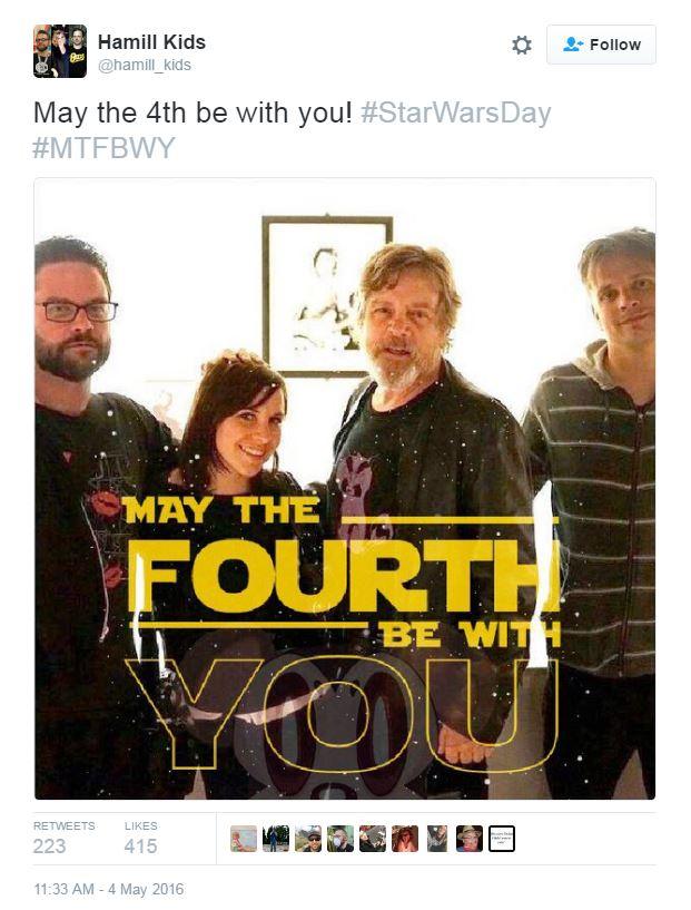 Tweet: May the 4th be with you! #starwarsday #mtfbwy