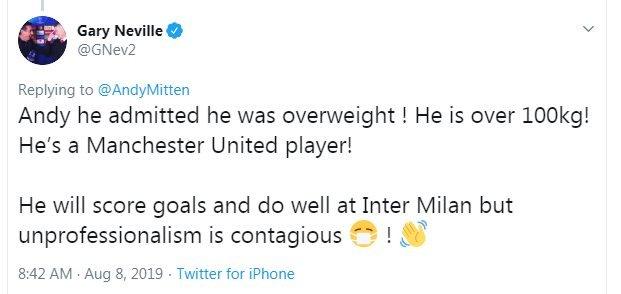 Gary Neville waves goodbye to Romelu Lukaku in Twitter post