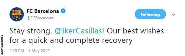 Iker Casillas posted an update on Twitter after suffering a heart attack