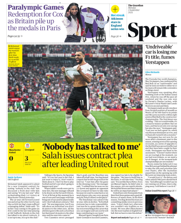 The back page of the Guardian