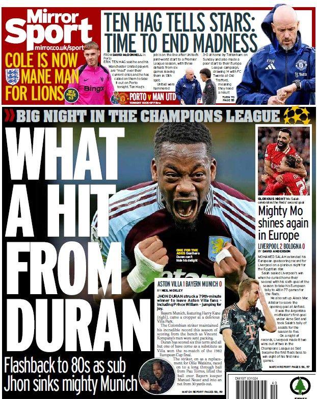 The back page of the Daily Mirror