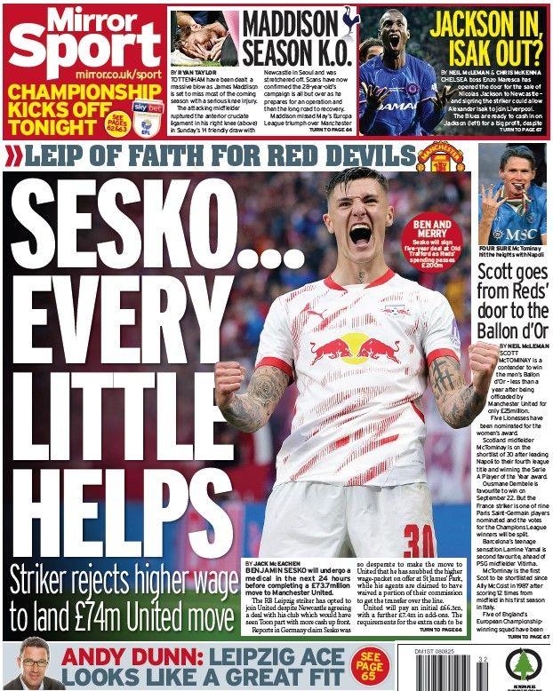 The back page of the Daily Mirror