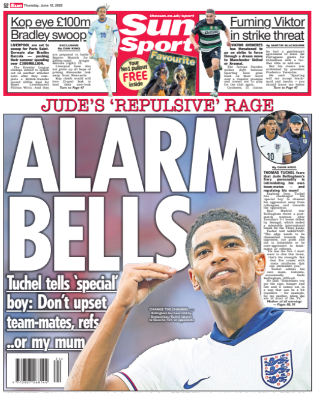 Back page of the Sun on 12 June 2025