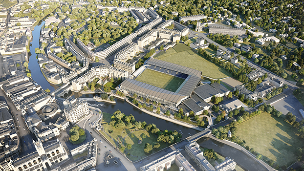 An aerial picture of a proposed stadium in Bath