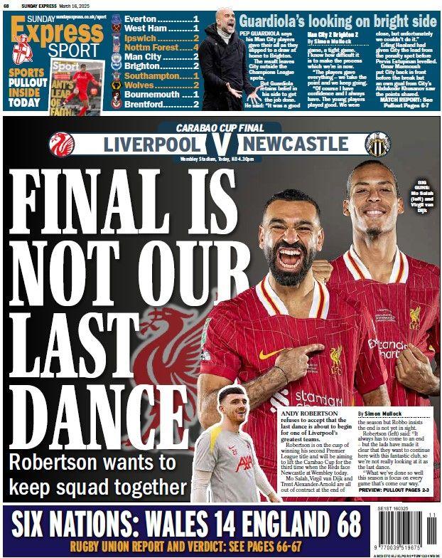 The back page of the Sunday Express