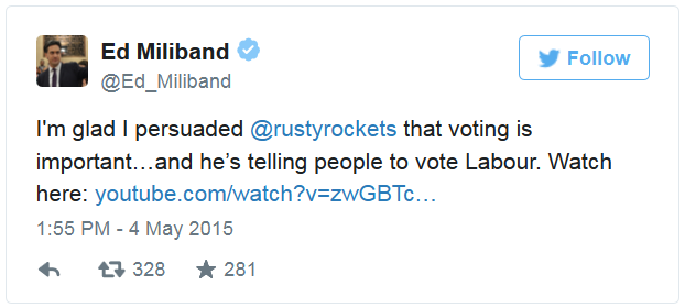 Tweet by Ed Miliband - 04 May 2015