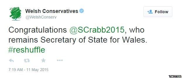 The Welsh Conservatives tweeted their congratulations