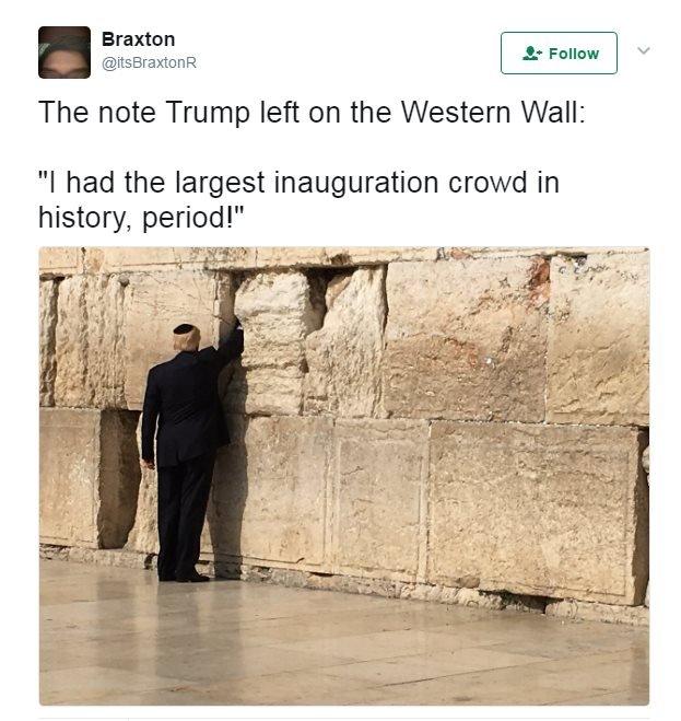 A tweet saying "I had the largest inauguration crowd in history, period!"