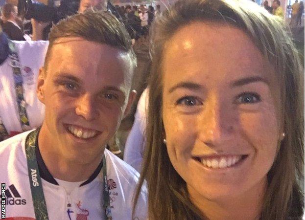 Maddie Hinch with canoe slalom gold medallist Joe Clarke