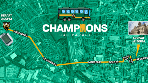 A map detailing the route of the Northampton Saints parade