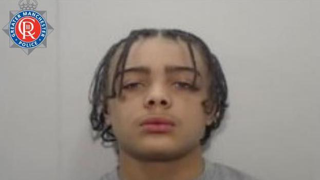 A police mugshot of L'Vaion Peniston, who has his hair tied into braids and is wearning a grey jumper, stares into the camera with a blank expression.