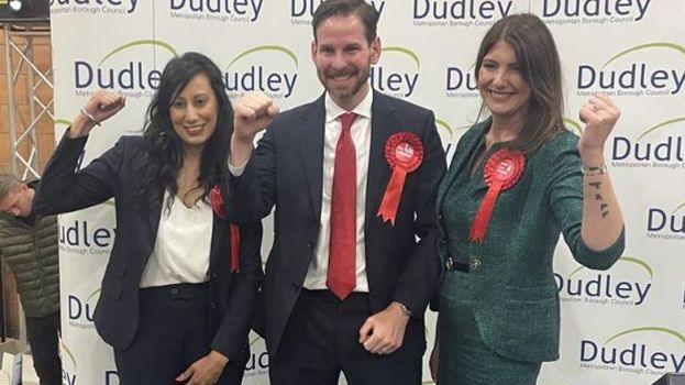 The new MPs for Dudley, Halesowen and Stourbridge celebrate their victories.