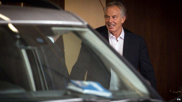 Tony Blair leaving a venue in central London after giving a speech about Labour's future direction