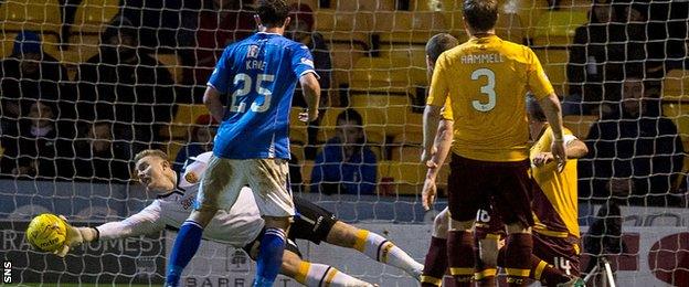 Motherwell goalkeeper Connor Ripley makes a save