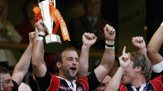 Gavin Cattle leads Cornish Pirates to victory in the 2007 National Trophy final