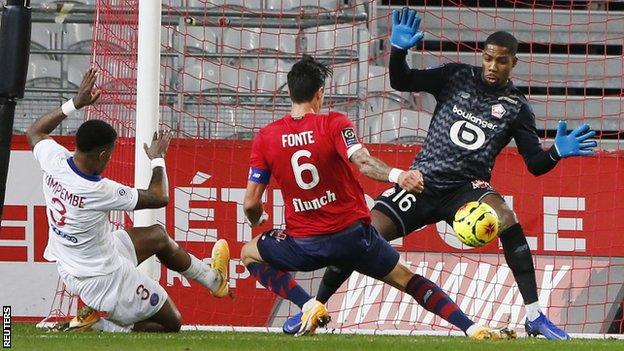 Presnel Kimpembe (left), Jose Fonte (centre) and Mike Maignan