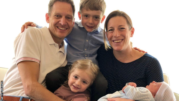 Nicola Spirig and husband Reto Hug with their three children Yannis (top), Malea (middle) and Alexis