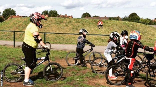 Freya trying one of her favourite sports BMX cycling