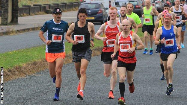 Christian Varley leads the field in the Isle of Man marathon