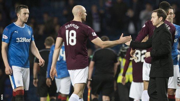 Ian Cathro with some Rangers and Hearts players