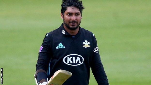 Kumar Sangakkara reaches his century against Hampshire