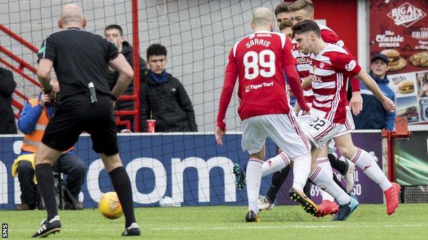 Hamilton midfielder Darren Lyon scores against Rangers