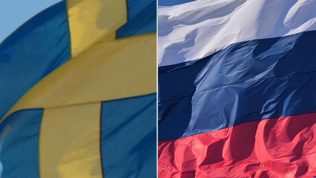 A composite of the Swedish and Russia flag